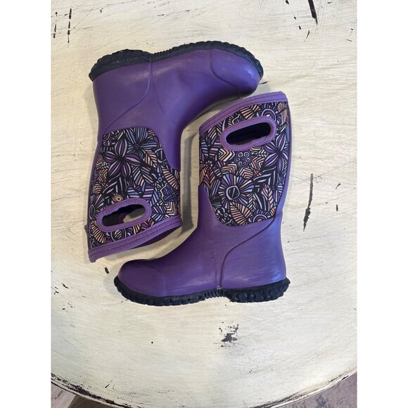 Bogs Girls Purple Waterproof Rubber Boots Size 1 Big Kids Floral Garden - Picture 4 of 7